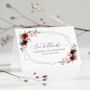 Carte De Remerciements Fleurs Rouges Bourgogne, Fleurs Roses, Anniversair