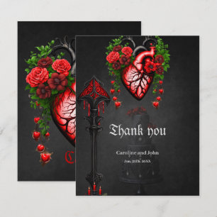 Carte De Remerciements Fleurs rouges du coeur gothique