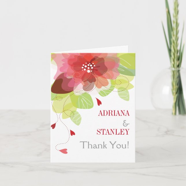 Carte De Remerciements Fleurs rouges florale printemps mariage Remercieme (Devant)