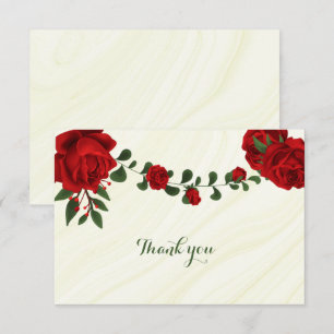 Carte De Remerciements fleurs rouges vert feuilles