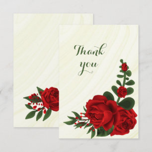 Carte De Remerciements fleurs rouges vert feuilles