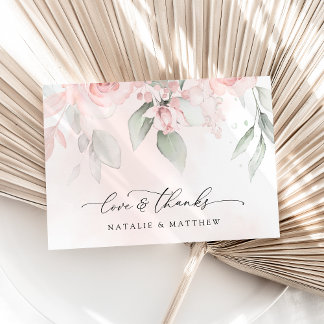 Carte De Remerciements Fleurs Rougissantes, Fleurs Roses, Feuillage, Mari