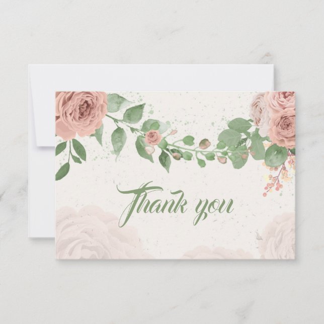 Carte De Remerciements fleurs rousses roses sauge vert feuilles (Devant)