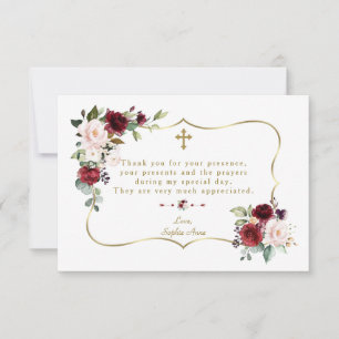 Carte De Remerciements Fleurs Royales Bourgogne Gold Frame Girl Baptême
