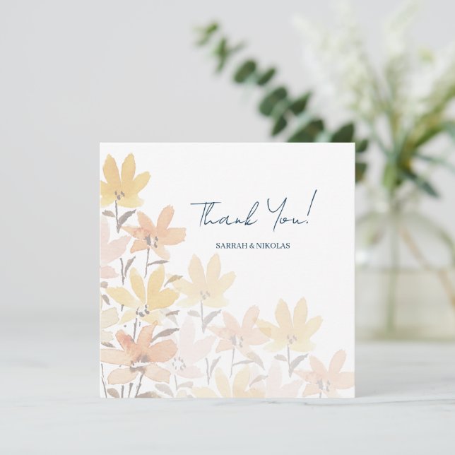 Carte De Remerciements Fleurs sauvages aquarelle jaune terracotta (Debout devant)