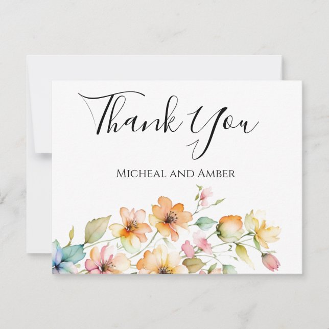 Carte De Remerciements Fleurs sauvages aquarelle orange rose Boho chic (Devant)