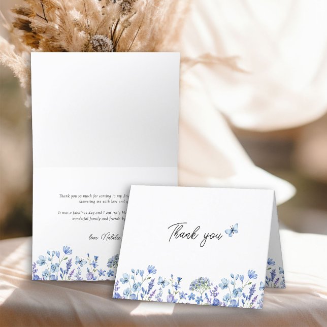 Carte De Remerciements Fleurs Sauvages Bleues Florale Délicate (Floral Thank You Card from my Blue Wildflower Bridal Shower Collection
)