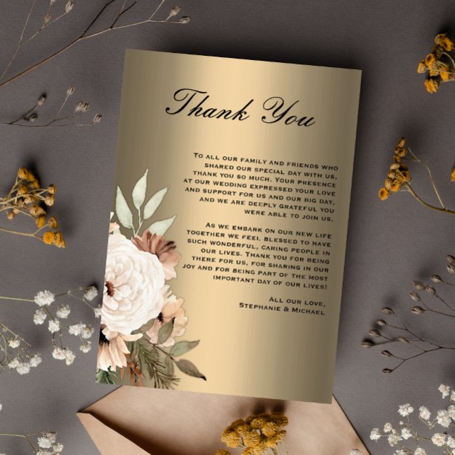 Carte De Remerciements Fleurs sauvages bohèmes élégantes sur fond doré Me (Créateur téléchargé)