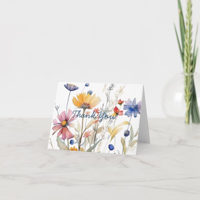 Carte De Remerciements Fleurs sauvages boho simples et élégantes (Devant)