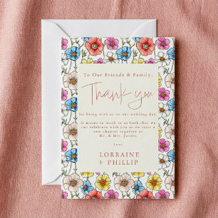 Carte De Remerciements Fleurs sauvages colorées été mariage motif