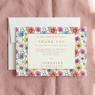 Carte De Remerciements Fleurs sauvages colorées sans couture motif mariag