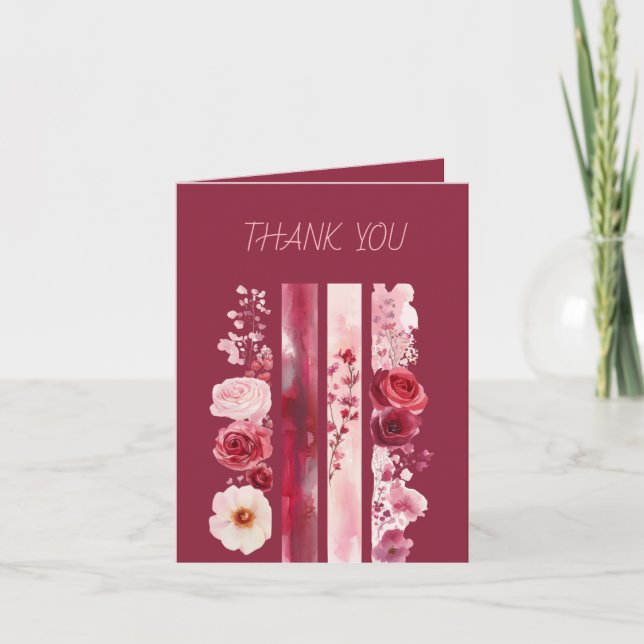 Carte De Remerciements Fleurs sauvages coups de pinceau Rose Rouge Blanc (Devant)