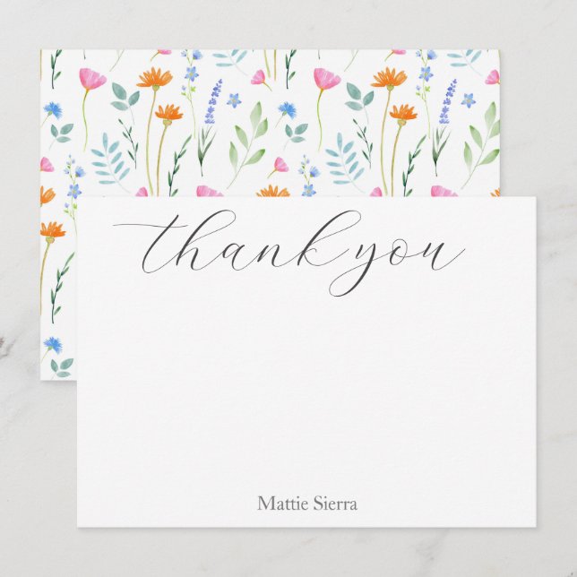 Carte De Remerciements Fleurs sauvages d'aquarelle mixtes (Devant / Derrière)