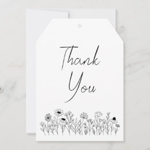 Carte De Remerciements Fleurs sauvages de dessin en ligne noire et blanch
