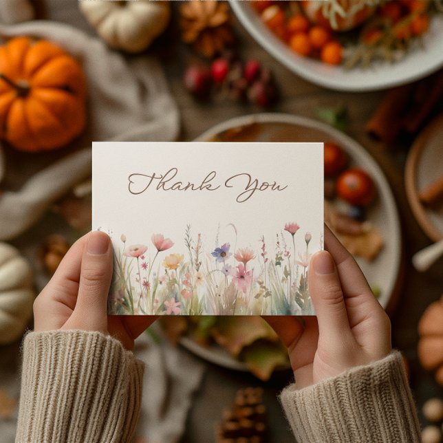Carte De Remerciements Fleurs sauvages de prairie à l'aquarelle Shower de (Watercolor Meadow Wildflowers Bridal Shower Thank You Card)