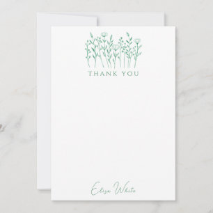 Carte De Remerciements Fleurs sauvages délicates Art en ligne vert person