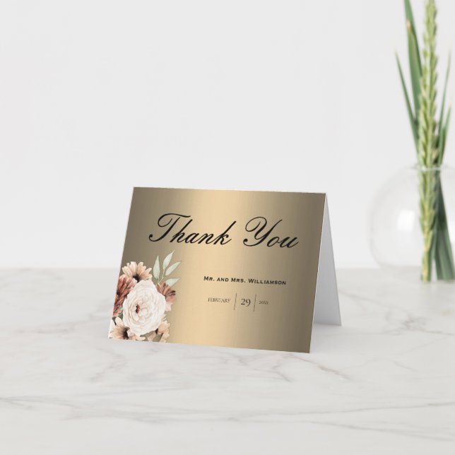 Carte De Remerciements Fleurs sauvages élégants sur Mariage  Gold Boho Me (Devant)