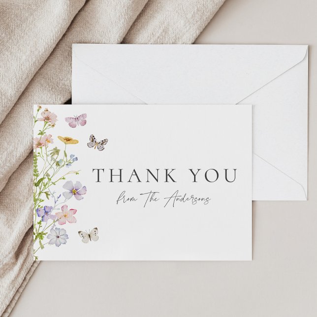 Carte De Remerciements Fleurs sauvages et papillons remercient de l'avers (Créateur téléchargé)