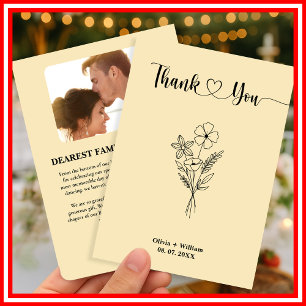 Carte De Remerciements Fleurs sauvages jaunes beurrés Photo de mariage fl