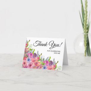 Carte De Remerciements Fleurs sauvages rose pourpre 90e anniversaire Merc