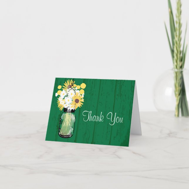Carte De Remerciements Fleurs sauvages Rustique de bois Mason Jar (Devant)