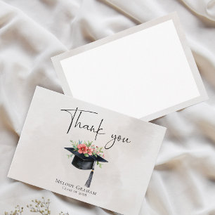 Carte De Remerciements Fleurs Simples de Mortier de Diplômé  Graduation M
