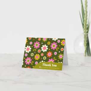 Carte De Remerciements Fleurs super rétro Fête des mariées d'olive person