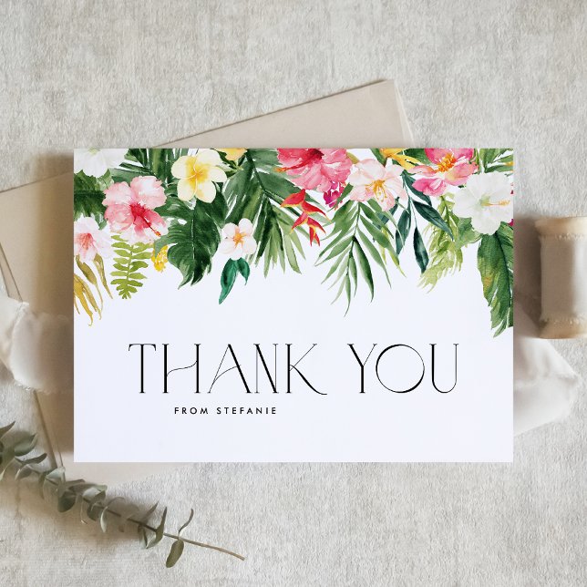 Carte De Remerciements Fleurs tropicales et Baby shower d'été verdoyant (Créateur téléchargé)