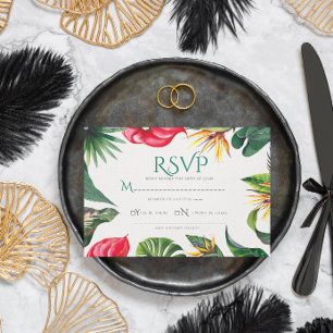 Carte De Remerciements Fleurs tropicales et mariage Feuille élégant