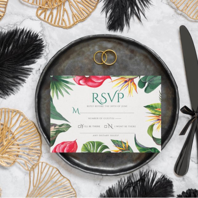 Carte De Remerciements Fleurs tropicales et mariage Feuille élégant (Créateur téléchargé)