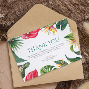Carte De Remerciements Fleurs tropicales et mariage Feuille élégant