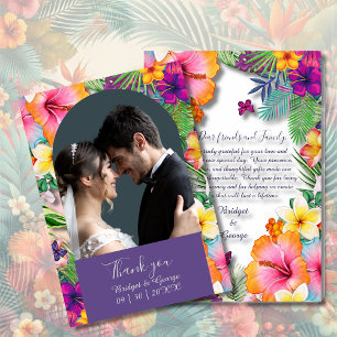 Carte De Remerciements Fleurs tropicales hawaïennes colorées Mariage & ph