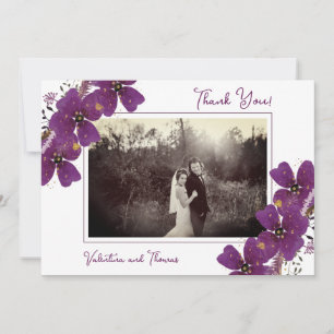 Carte De Remerciements Fleurs violettes chic photo Mariage