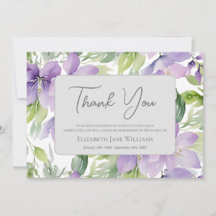 Carte De Remerciements Fleurs violettes de deuil funéraire 