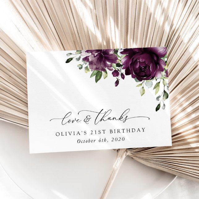 Carte De Remerciements Fleurs violettes, Fleurs de prunes, Boho, Annivers (Créateur téléchargé)