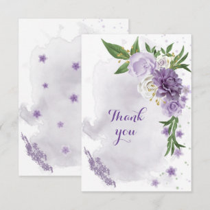 Carte De Remerciements fleurs violettes vert or