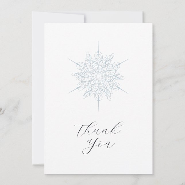 Carte De Remerciements Flocon de neige bleu glace Élégant Mariage d'hiver (Dos)