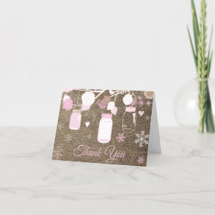 Carte De Remerciements Flocon de neige d'hiver Mason Jar Burlap rose