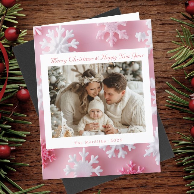 Carte De Remerciements Flocon de neige rose victorien Photo de Noël (Pink Christmas Snowflake Thankyou Cards)