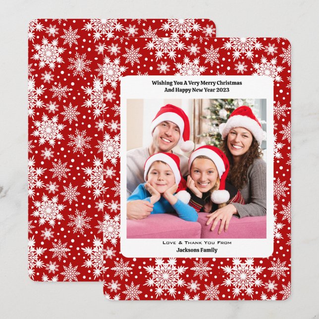 Carte De Remerciements Flocon de neige rouge et blanc Joyeux Noël Personn (Devant / Derrière)
