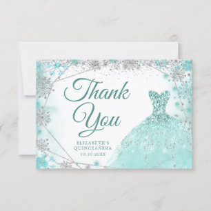 Carte De Remerciements Flocon de neige turquoise et argenté Mis XV Anos