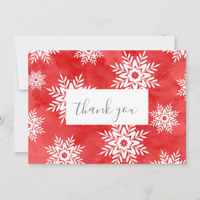 Carte De Remerciements Flocons de neige abstrait rouges aquarelle (Devant)
