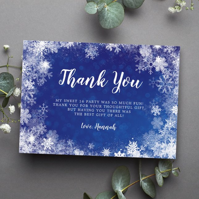 Carte De Remerciements Flocons de neige bleu marine Wonderland hiver Swee (Créateur téléchargé)