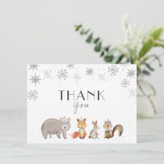 Carte De Remerciements Flocons de neige d'hiver, Anniversaire des Animaux