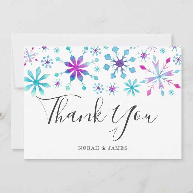 Carte De Remerciements Flocons de neige élégants à l'aquarelle Mariage d' (Devant)