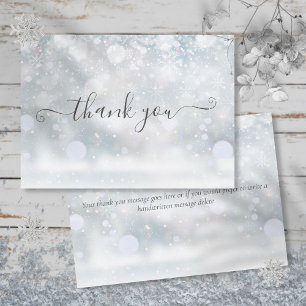 Carte De Remerciements Flocons de neige hivernaux Écriture élégante