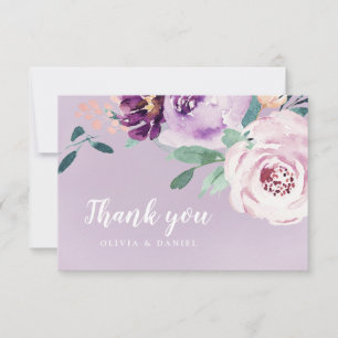 Carte De Remerciements Floraison d'aquarelle botanique violet fleurie
