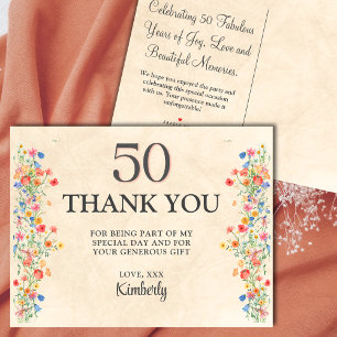 Carte De Remerciements Floral 50e anniversaire élégant 50 ans fleur sauva