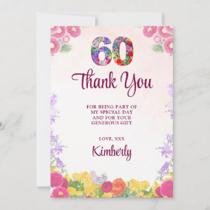 Carte De Remerciements Floral 60e anniversaire - Elégant Pastel 60 ans
