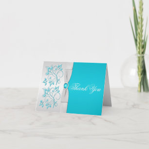 Carte de remerciements floral argenté et turquoise